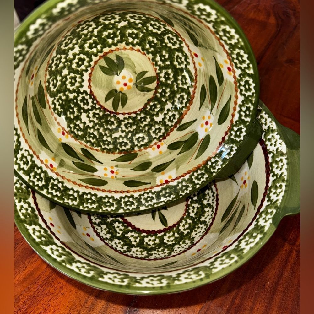 Temp-Tations Ovenware Old World Green 1 Qt & 1.5 Qt mixing bowls